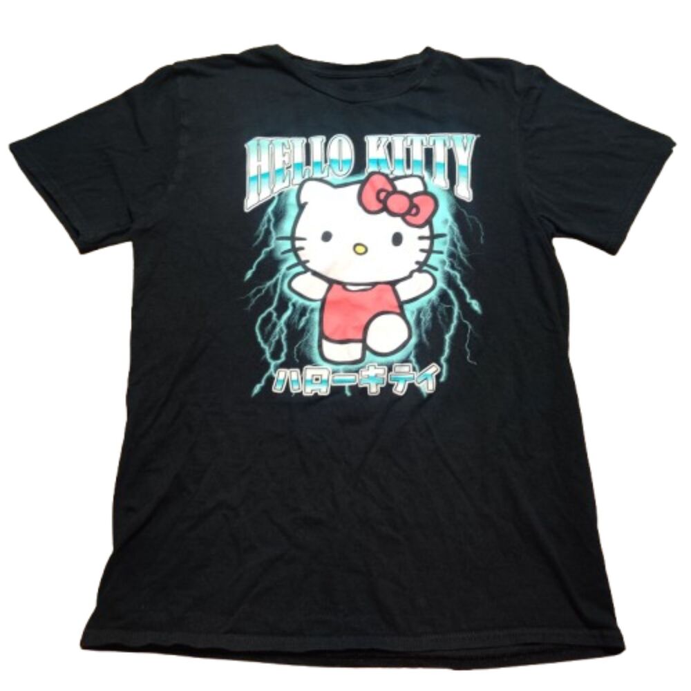 Hello Kitty Lightning Graphic T Shirt Womens M Medium Black Short Sleeve Tee